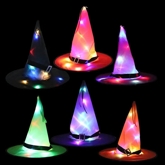Halloween Hat Ghost Festival Party Decoration Prop LED Luminous Witch Hat Wizard Witch Hat Wizard Hats
